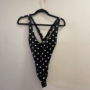 Lulus cross back polka dot bodysuit